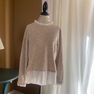 Mocha sweater top with under shirt details.